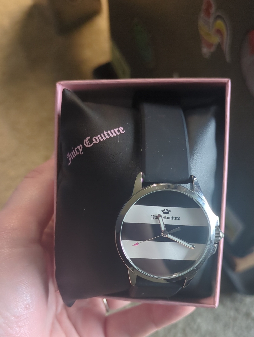 Juicy Couture Black and White Striped Dial Women's Watch